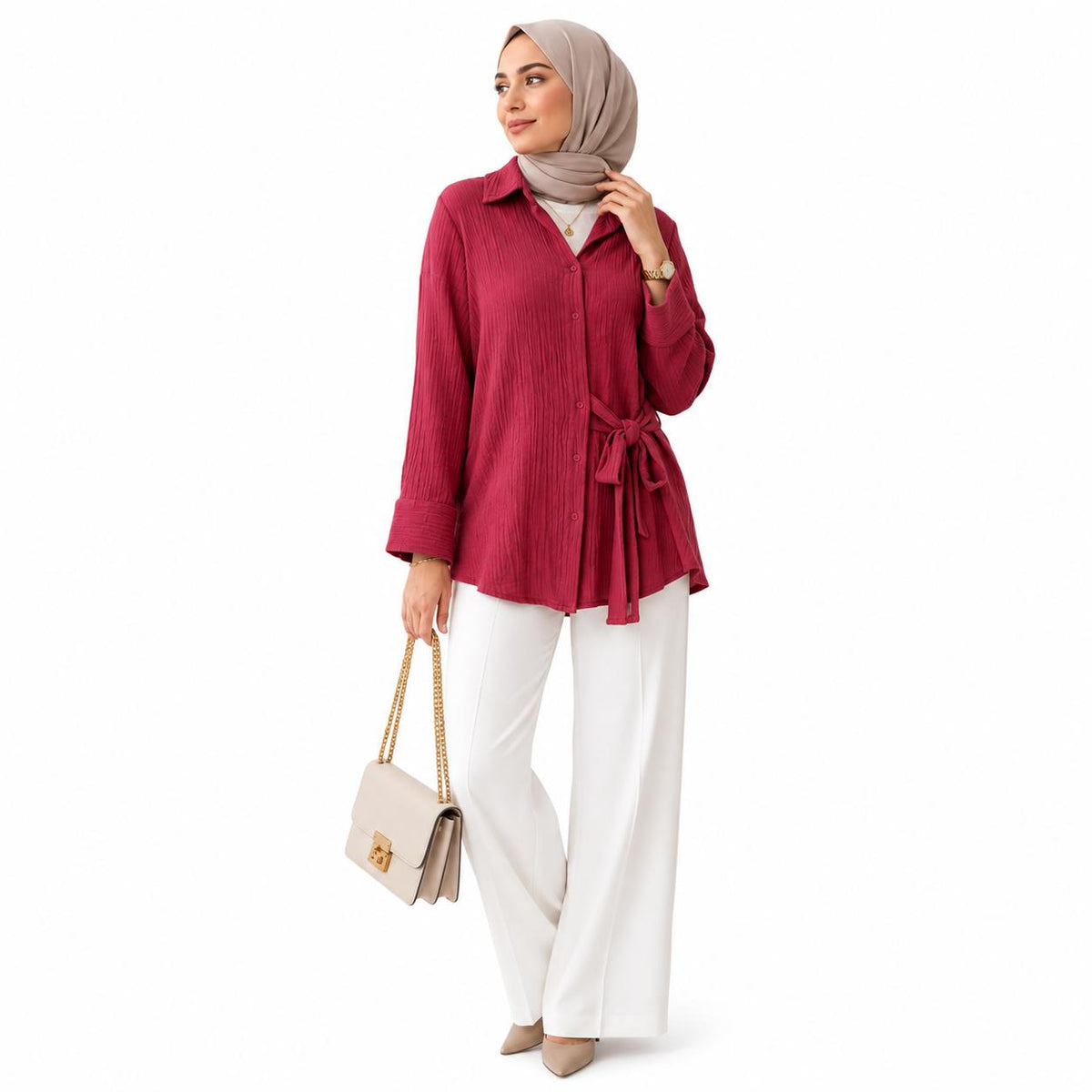 Textured Tie-waist Shirt