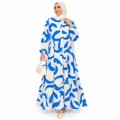 Blue & White Printed Maxi Dress