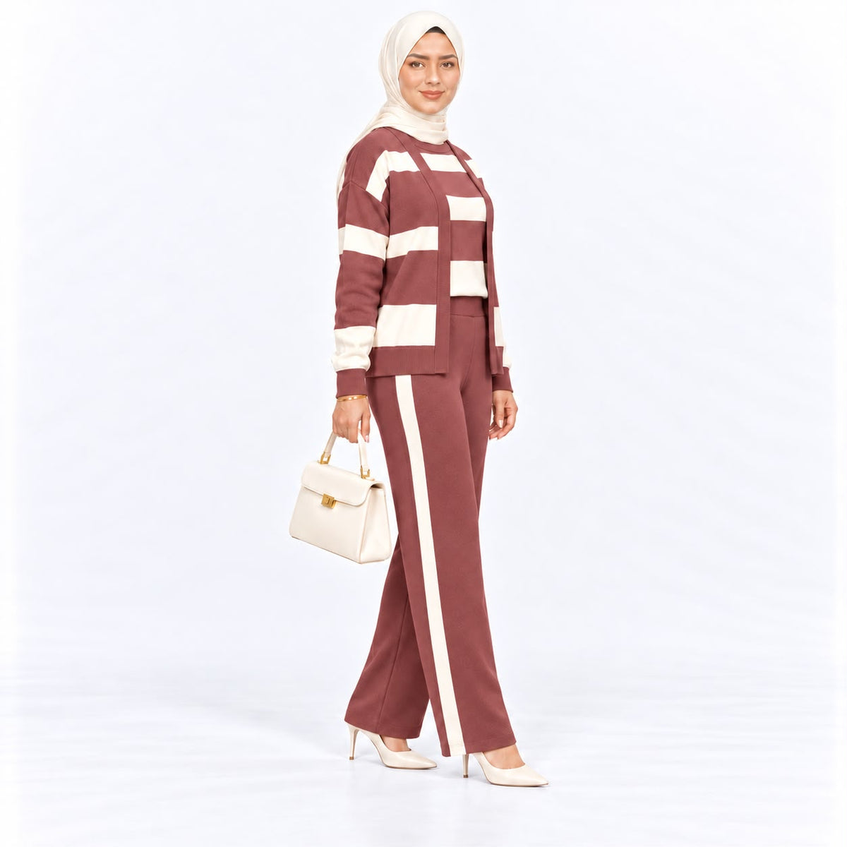 Three- piece Striped Cardigan Knit set