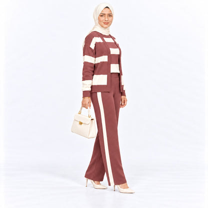 Three- piece Striped Cardigan Knit set
