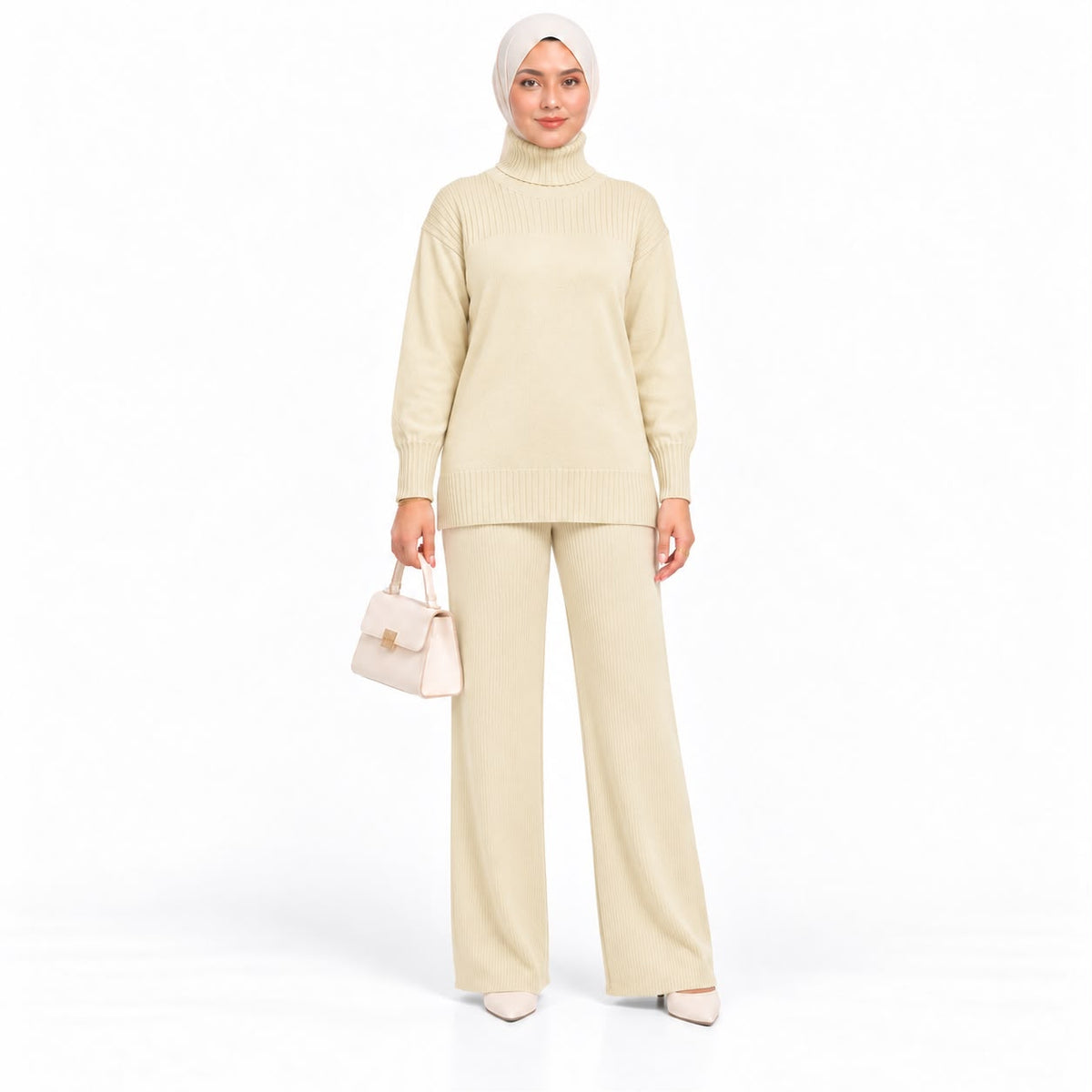 Ribbed Turtleneck Knit Two-Piece Collection