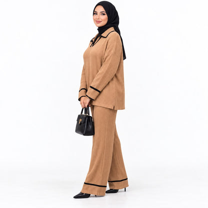Contrast Trim Polo Knit Lounge set