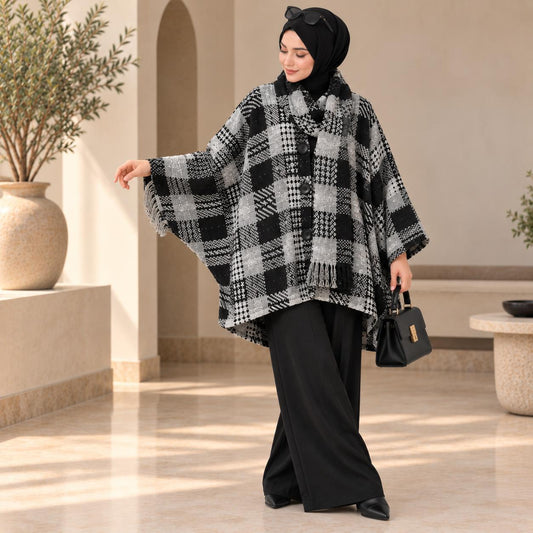 Plaid  Pattern Poncho