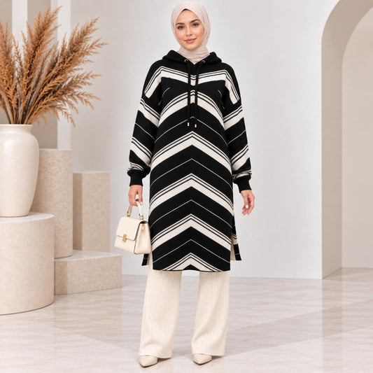 Chevron Knit Hoodie Tunic Collection