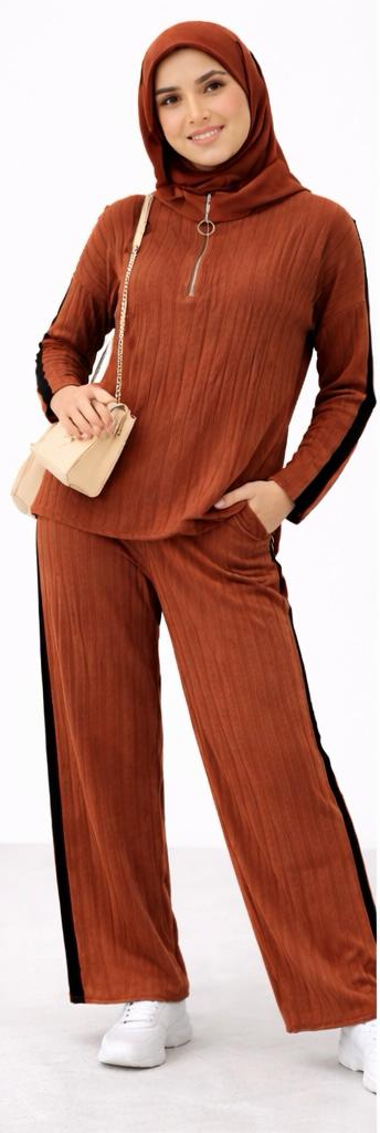 Ribbed Zip-Neck Modest Lounge Set