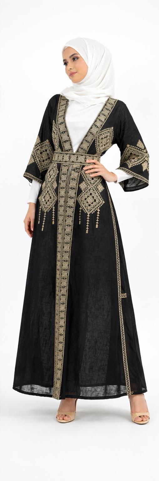 Heritage Embroidered Open Abaya