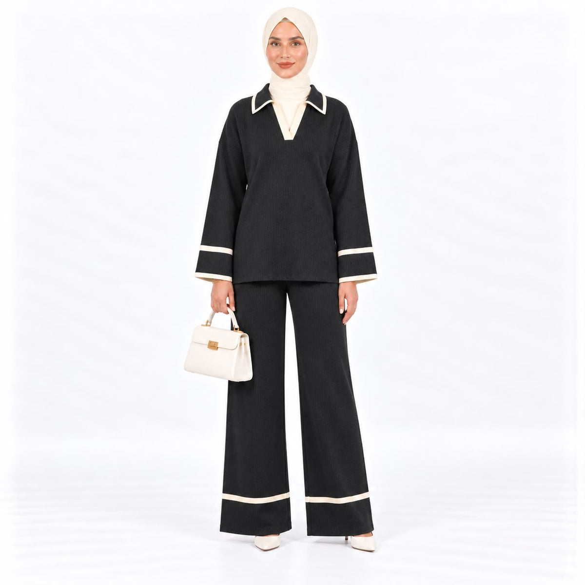 Contrast Trim Polo Knit Lounge set