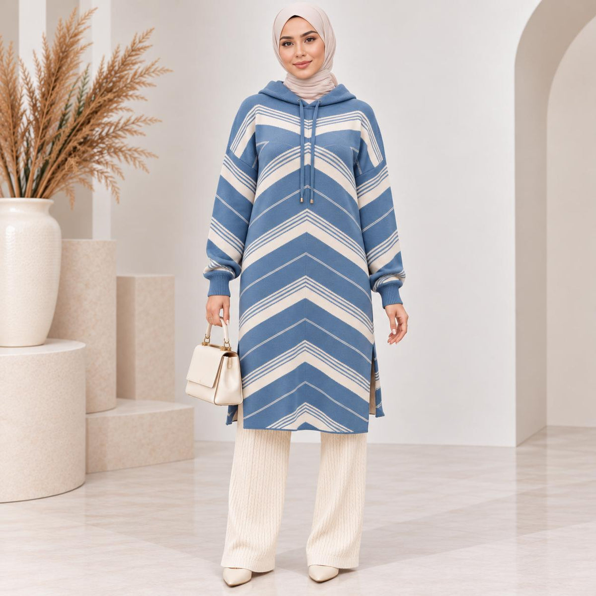 Chevron Knit Hoodie Tunic Collection
