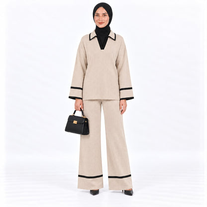 Contrast Trim Polo Knit Lounge set