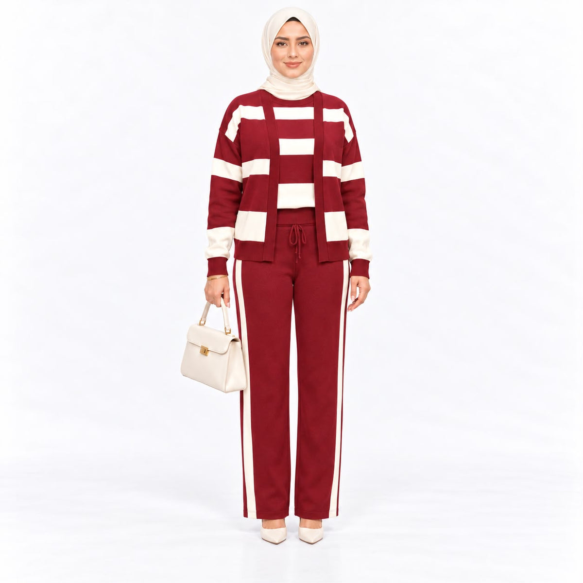 Three- piece Striped Cardigan Knit set