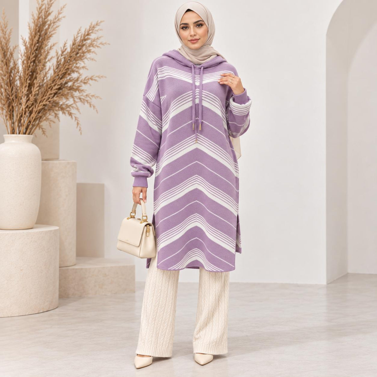 Chevron Knit Hoodie Tunic Collection