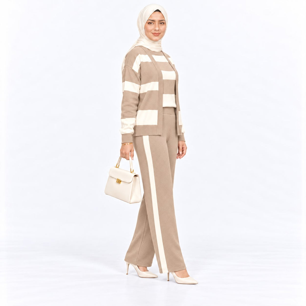 Three- piece Striped Cardigan Knit set