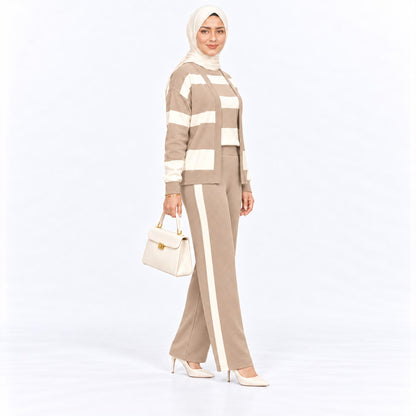 Three- piece Striped Cardigan Knit set