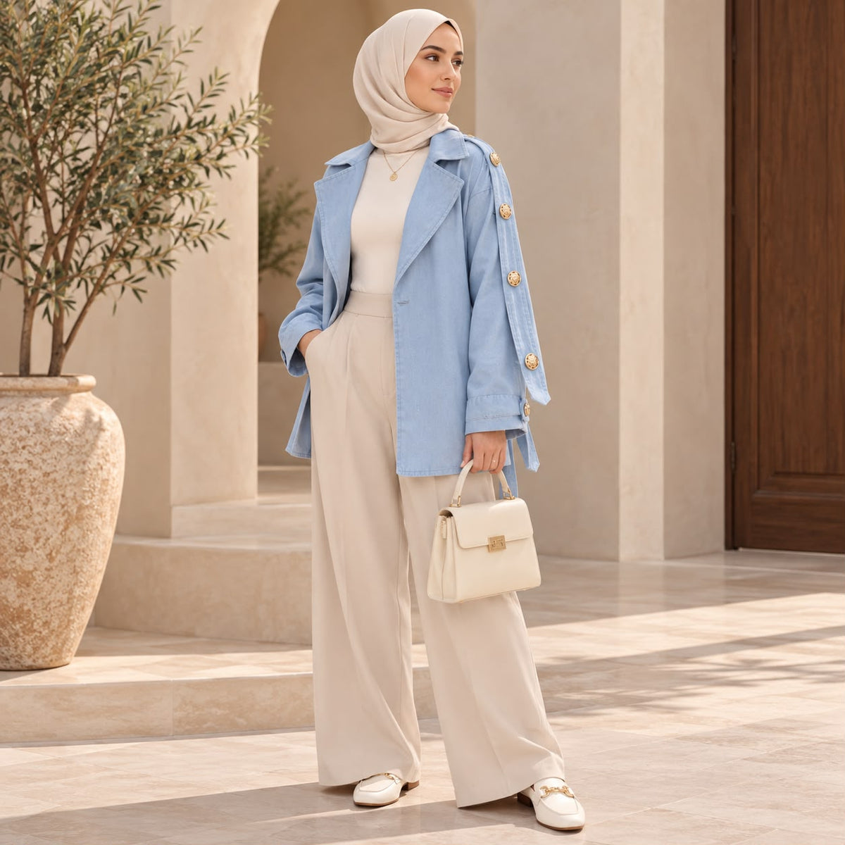 Sky Blue Belted Utility Jacket