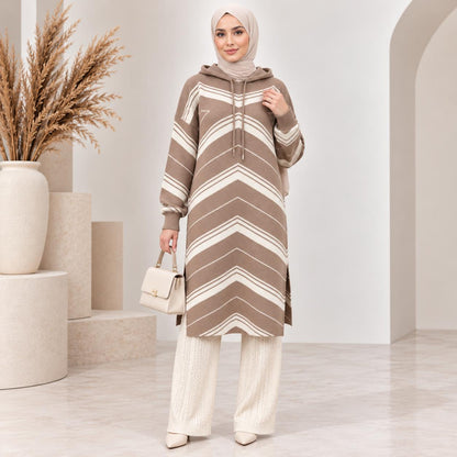 Chevron Knit Hoodie Tunic Collection