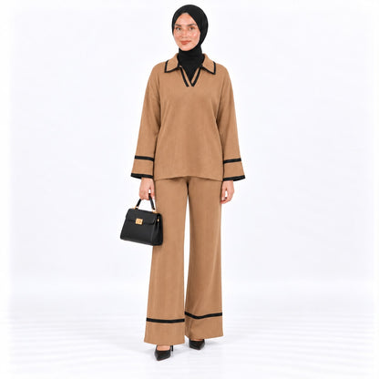 Contrast Trim Polo Knit Lounge set
