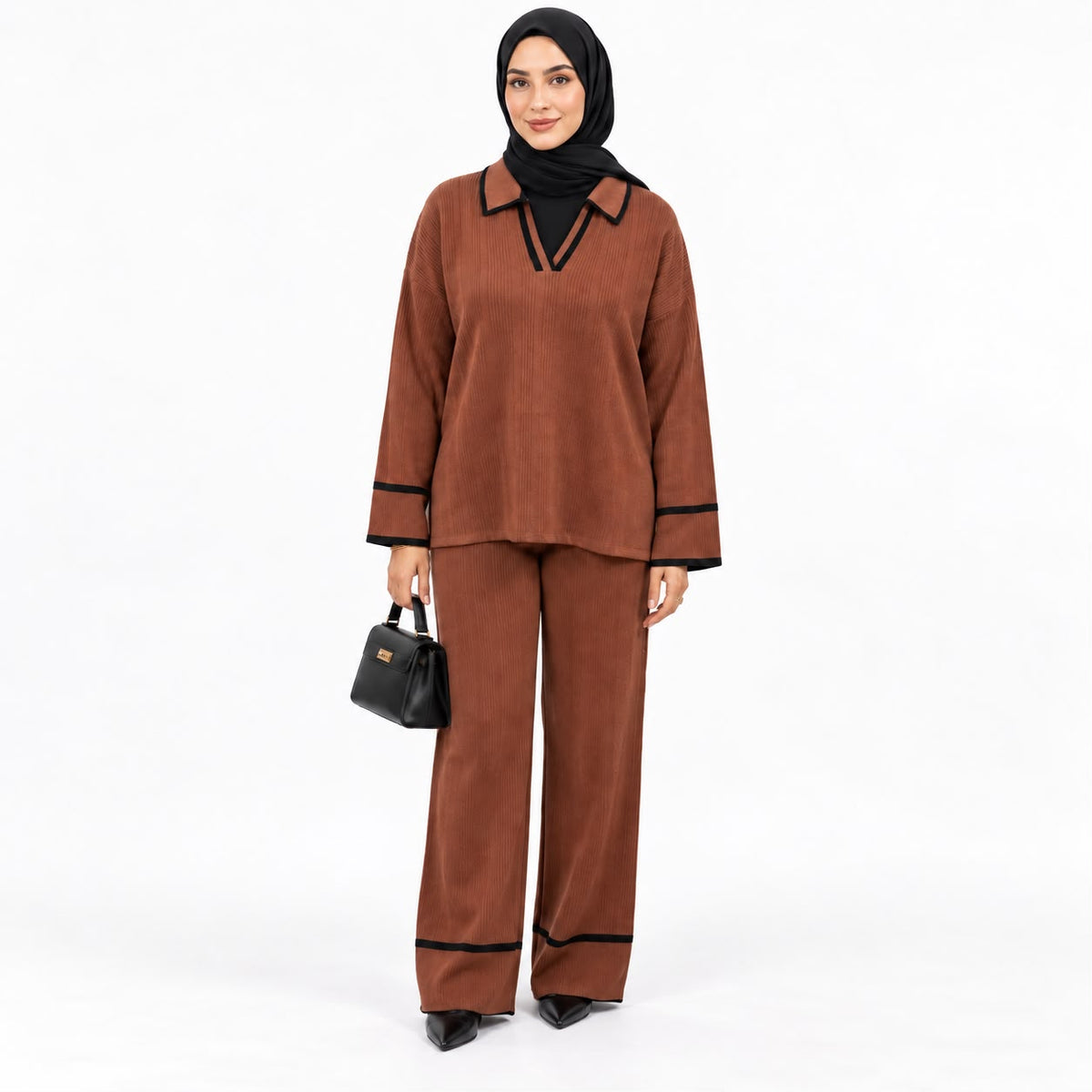 Contrast Trim Polo Knit Lounge set