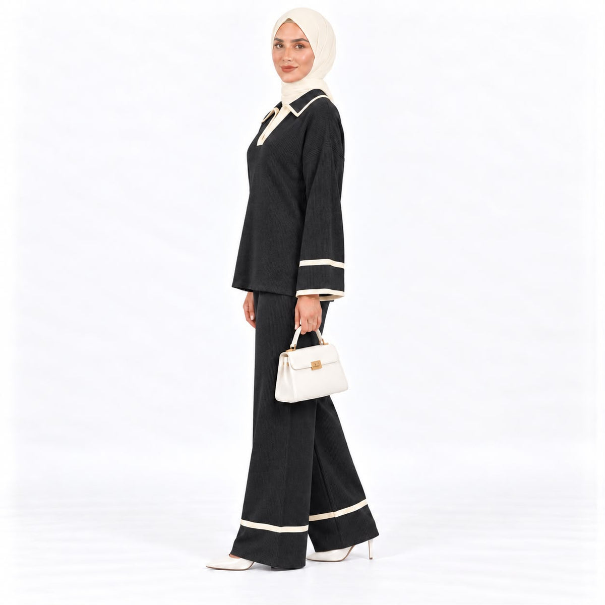Contrast Trim Polo Knit Lounge set