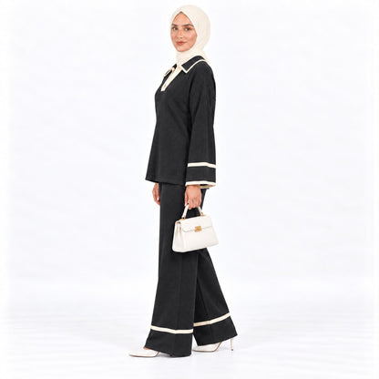 Contrast Trim Polo Knit Lounge set