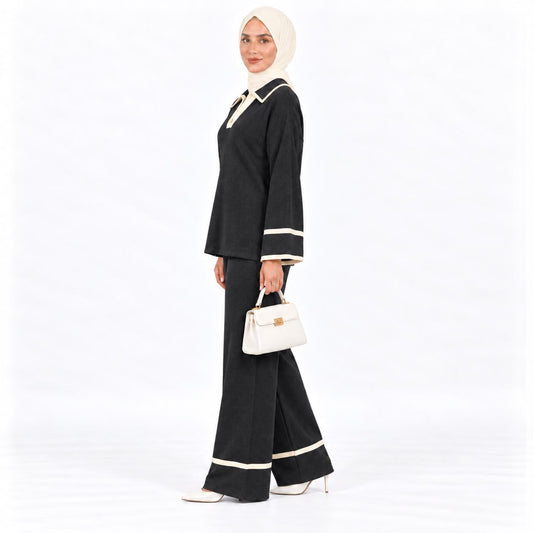 Contrast Trim Polo Knit Lounge set