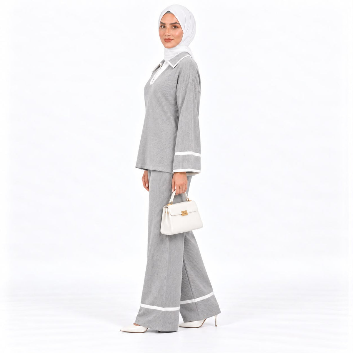 Contrast Trim Polo Knit Lounge set