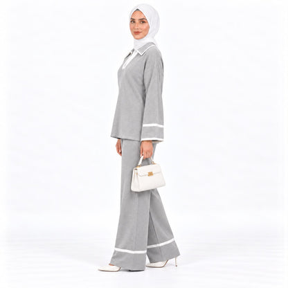 Contrast Trim Polo Knit Lounge set