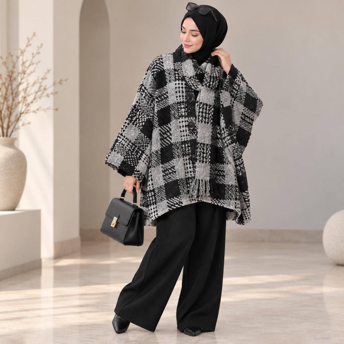 Plaid  Pattern Poncho