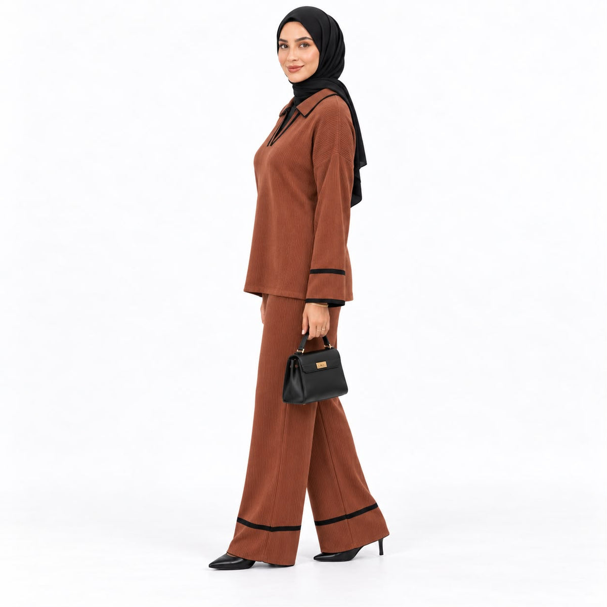 Contrast Trim Polo Knit Lounge set