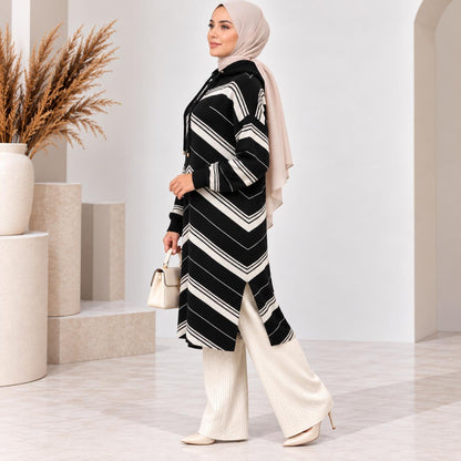 Chevron Knit Hoodie Tunic Collection