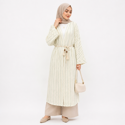 Stripe Tassel Belt Open Abaya