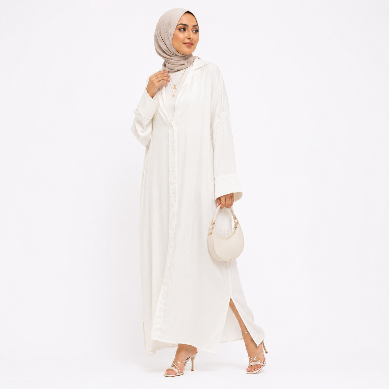 Button-Front Maxi Shirt Dress