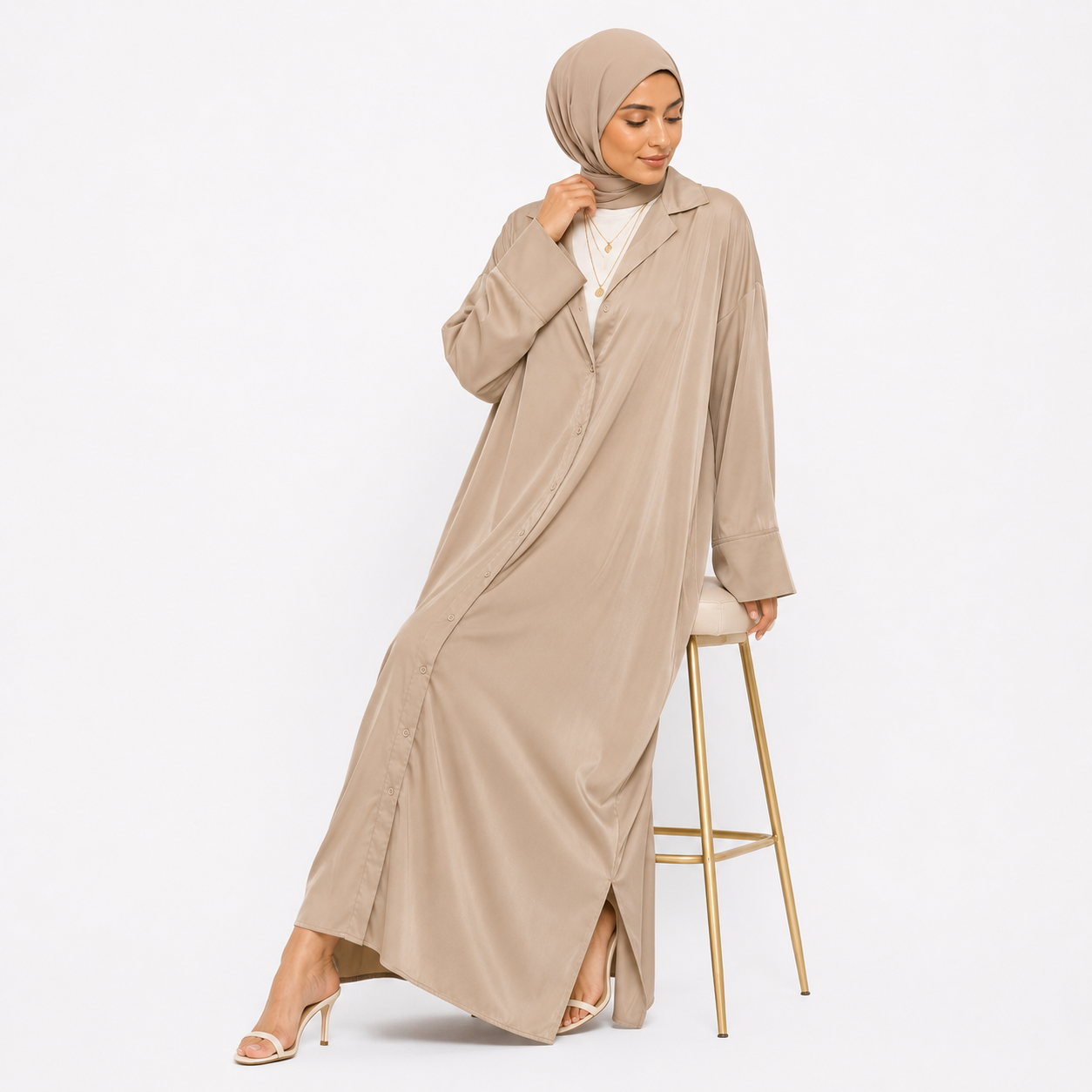 Button-Front Maxi Shirt Dress