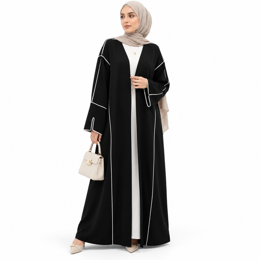 Contrast Trim Open Abaya