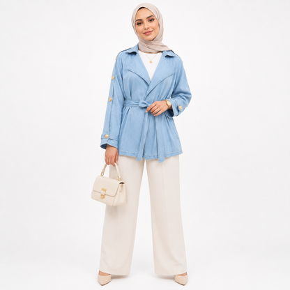Sky Blue Belted Utility Jacket