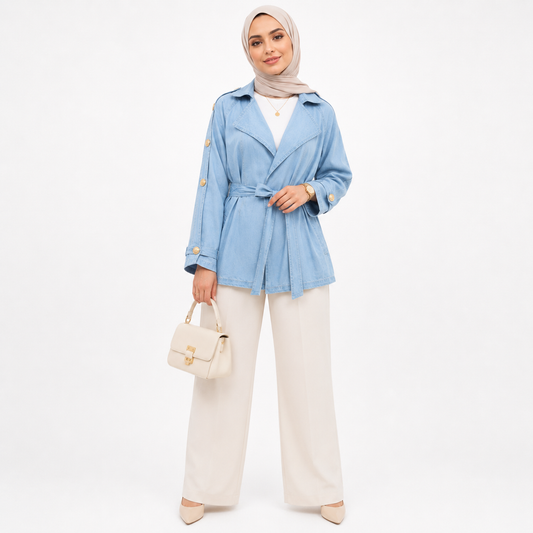 Sky Blue Belted Utility Jacket
