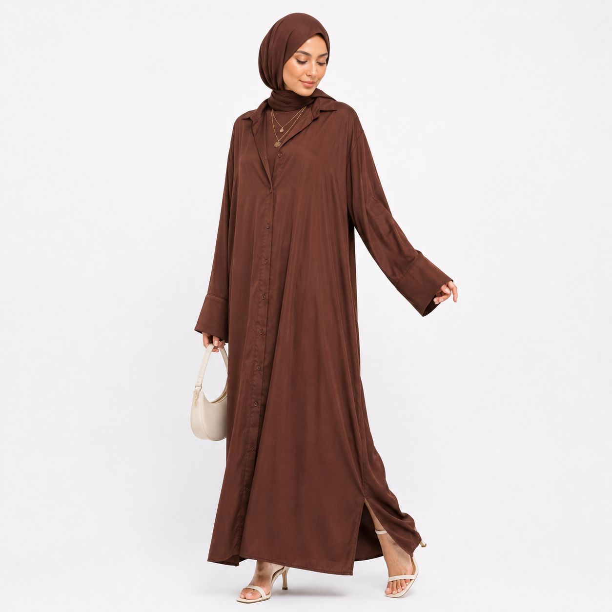Button-Front Maxi Shirt Dress