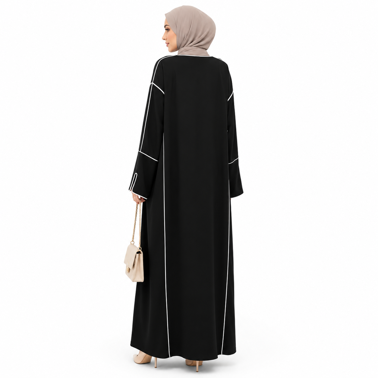 Contrast Trim Open Abaya