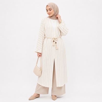 Stripe Tassel Belt Open Abaya