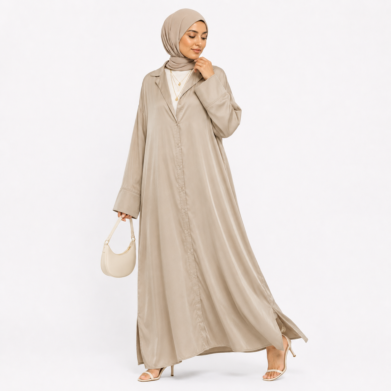 Button-Front Maxi Shirt Dress