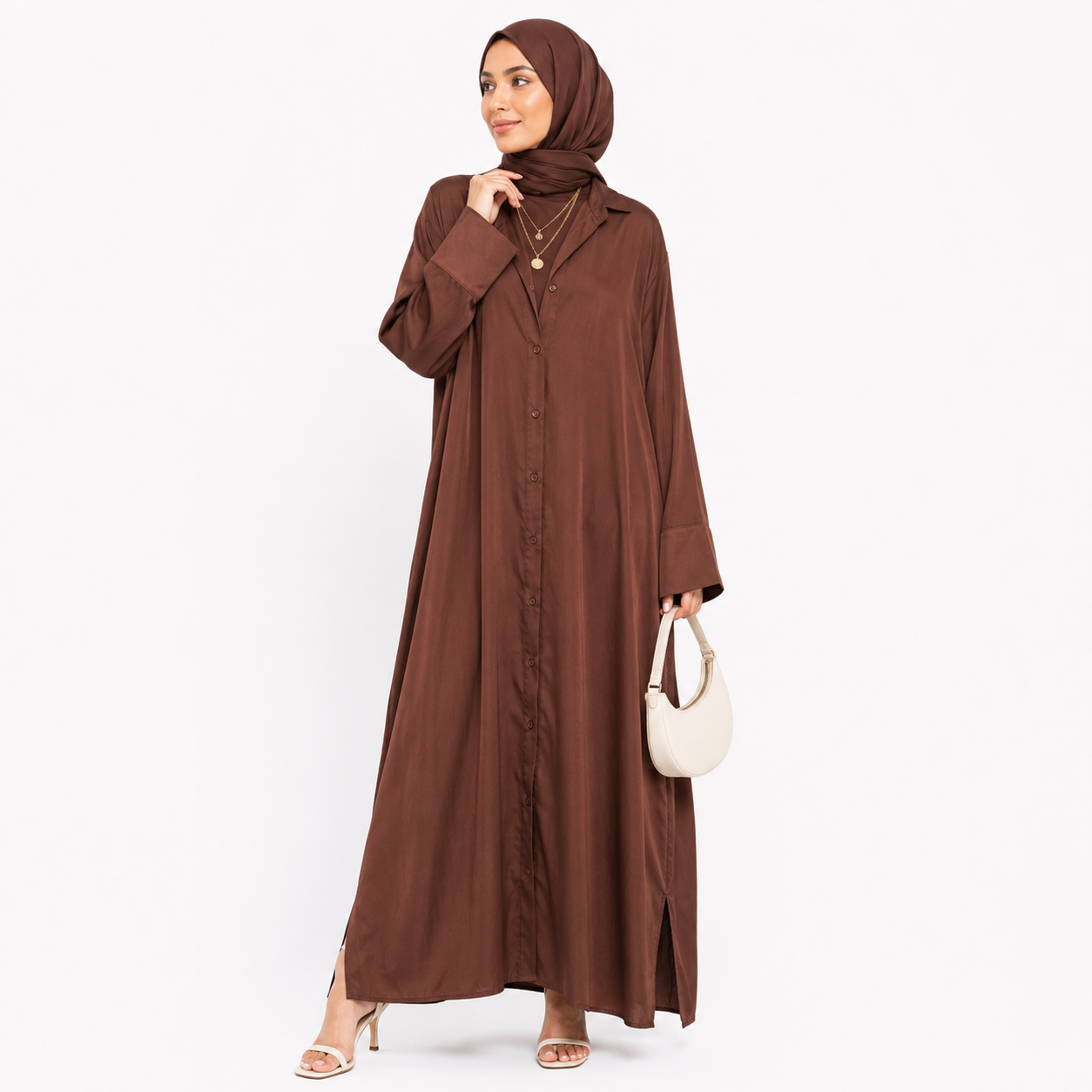 Button-Front Maxi Shirt Dress