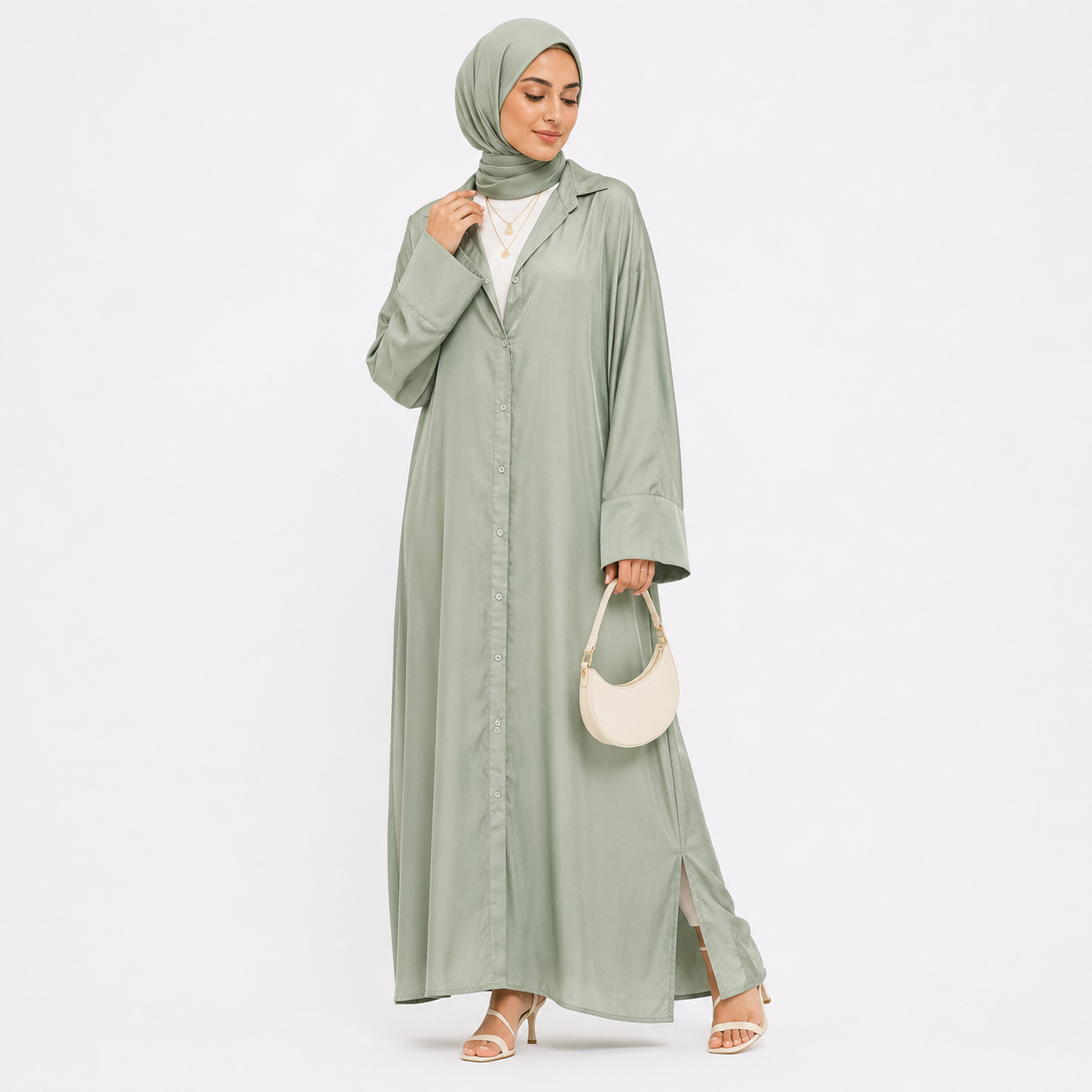 Button-Front Maxi Shirt Dress