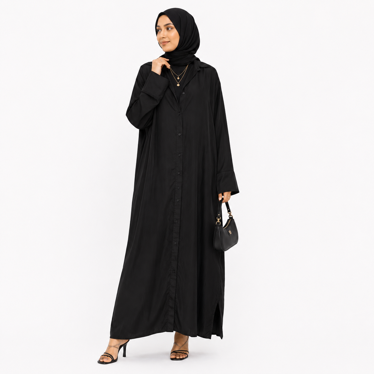 Button-Front Maxi Shirt Dress
