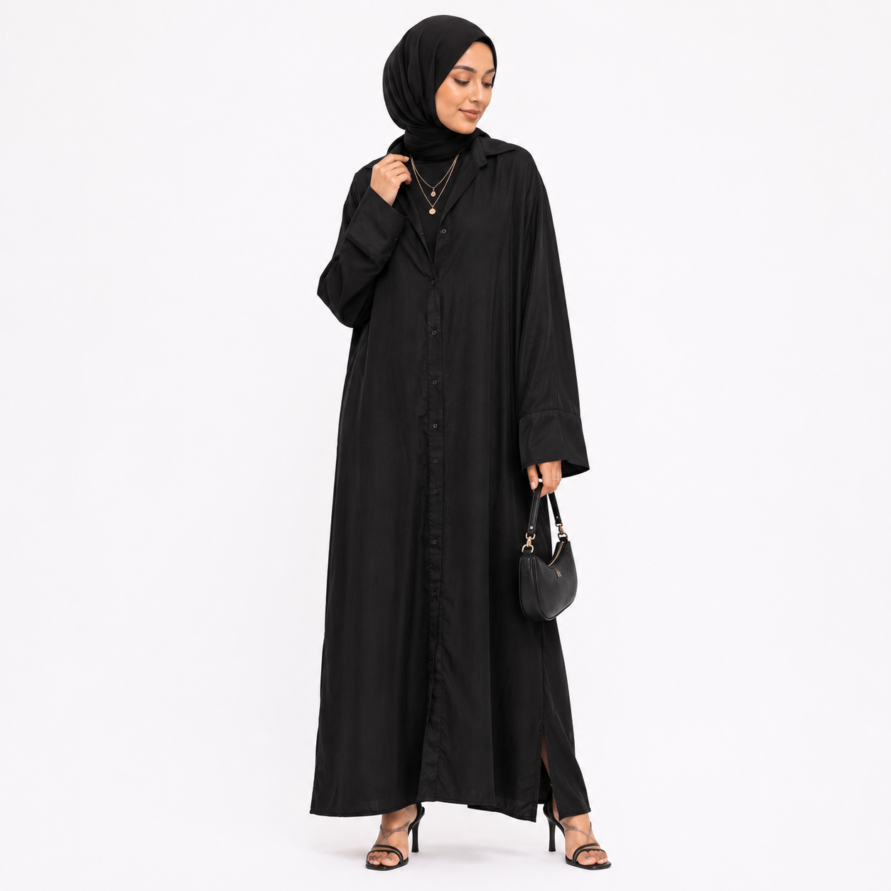 Button-Front Maxi Shirt Dress