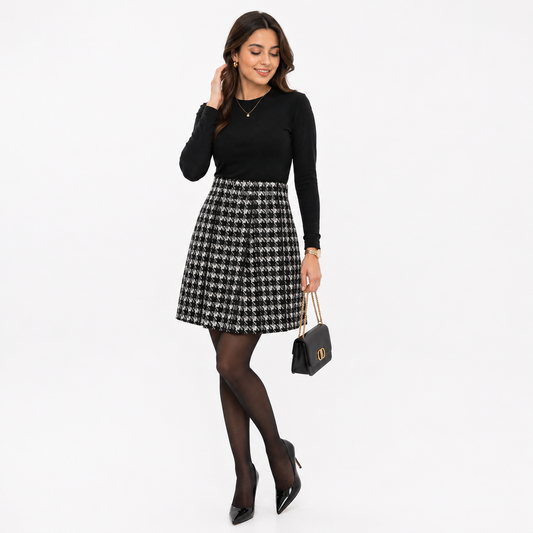 Houndstooth A-Line Skirt