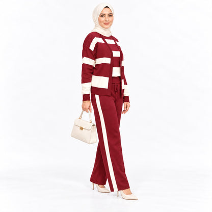 Three- piece Striped Cardigan Knit set