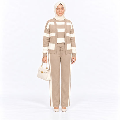 Three- piece Striped Cardigan Knit set