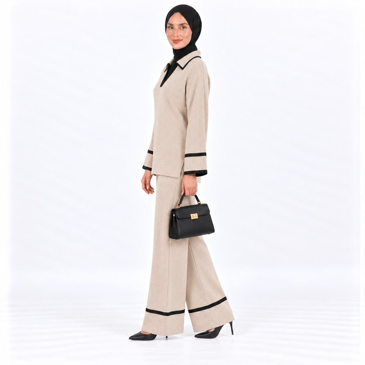 Contrast Trim Polo Knit Lounge set