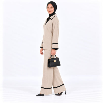 Contrast Trim Polo Knit Lounge set