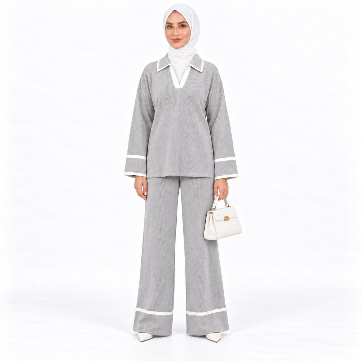 Contrast Trim Polo Knit Lounge set