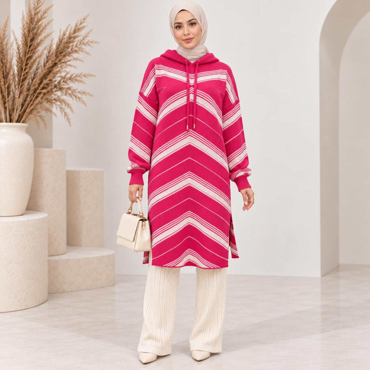 Chevron Knit Hoodie Tunic Collection